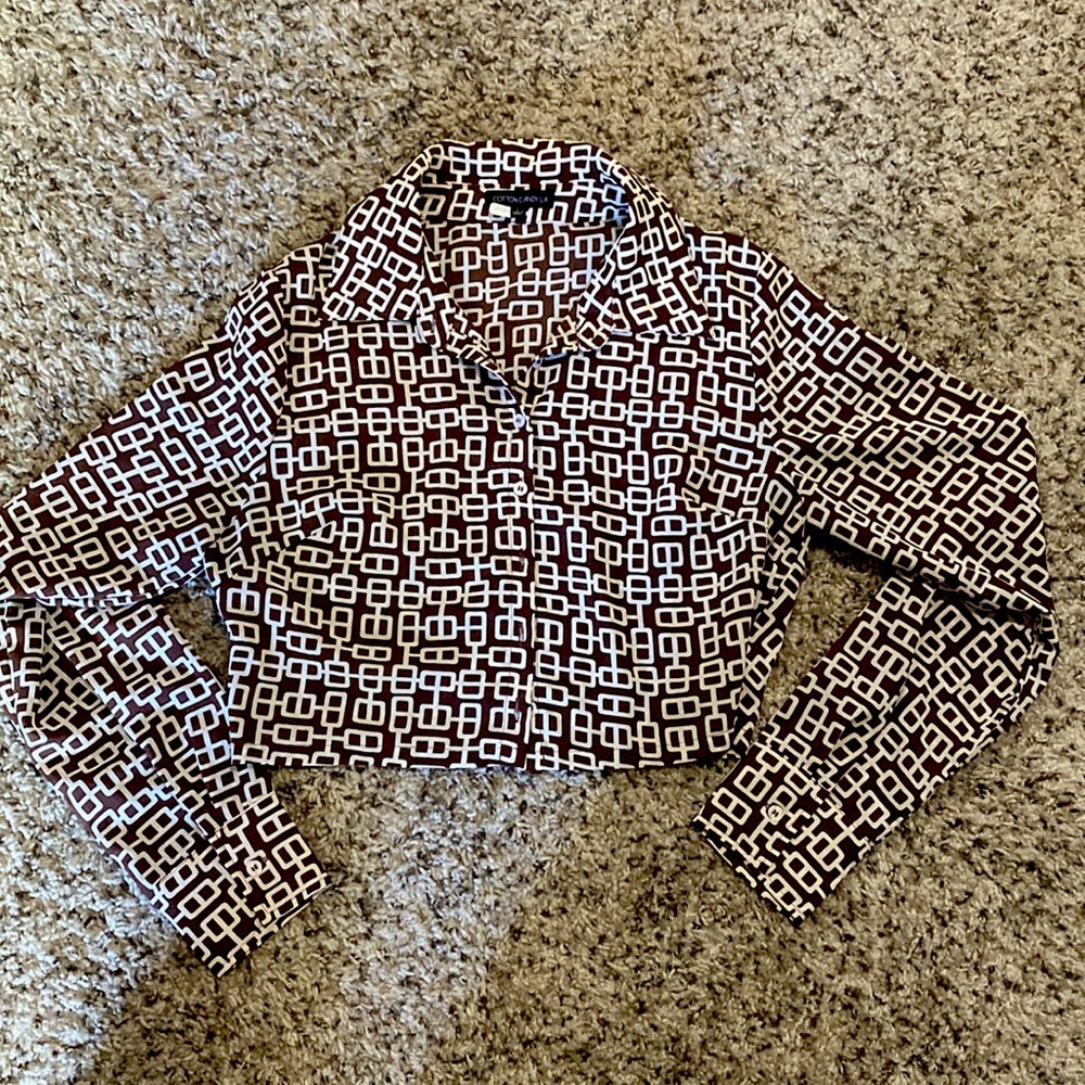 Cropped & collared pattern button-up long sleeve